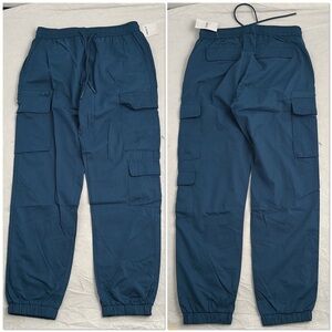 Forever 21 deep blue elastic waist drawstring cargo jogger pants